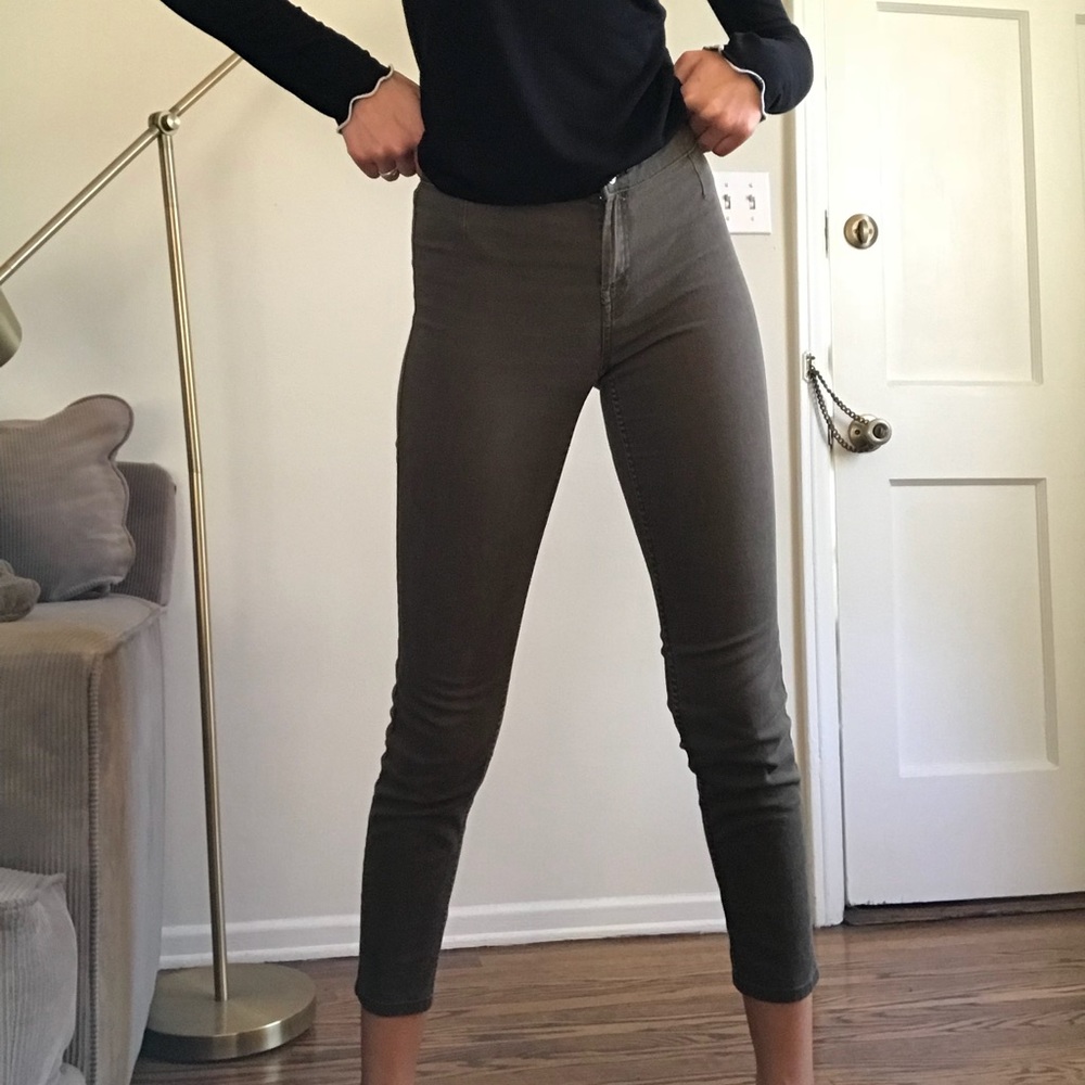 Green high waisted skinny jeans